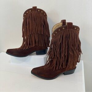 Smoky Mountain Wisteria Double Fringe Western Boots Girls Sz 4 Brown Suede